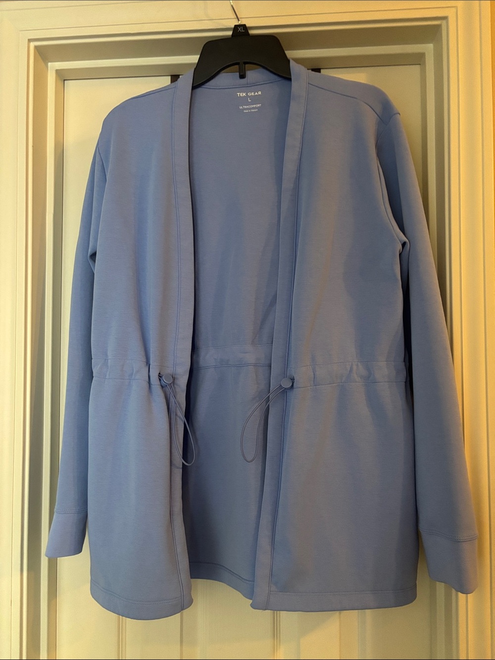 Tek gear Sky Blue Open Front Drawstring Cardigan Womens Large with pockets